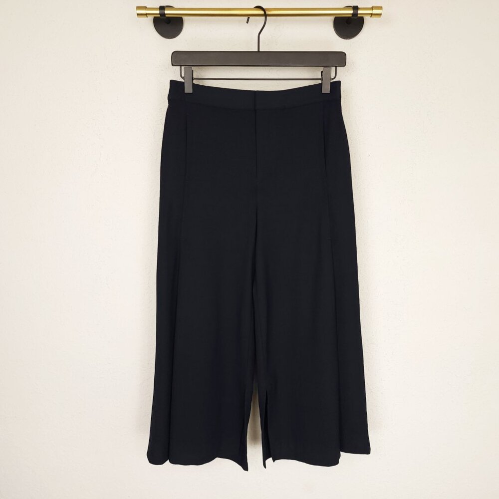 Club Monaco 2 Navy Blue Caroline Culotte Stretch Wool Wide Leg Split Hem Pants